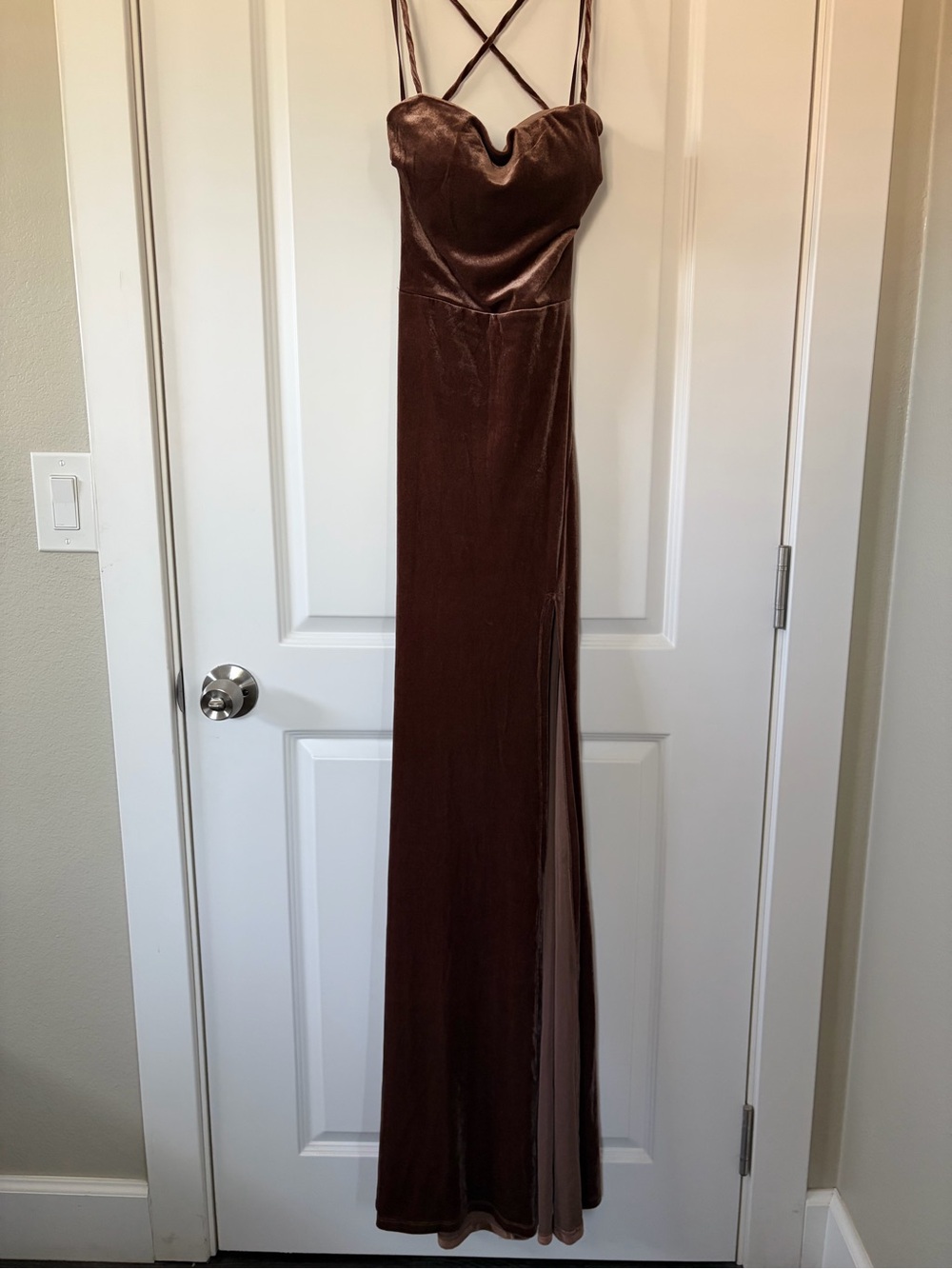 Windsor Elegant Brown Velvet Maxi Dress with Strappy Back